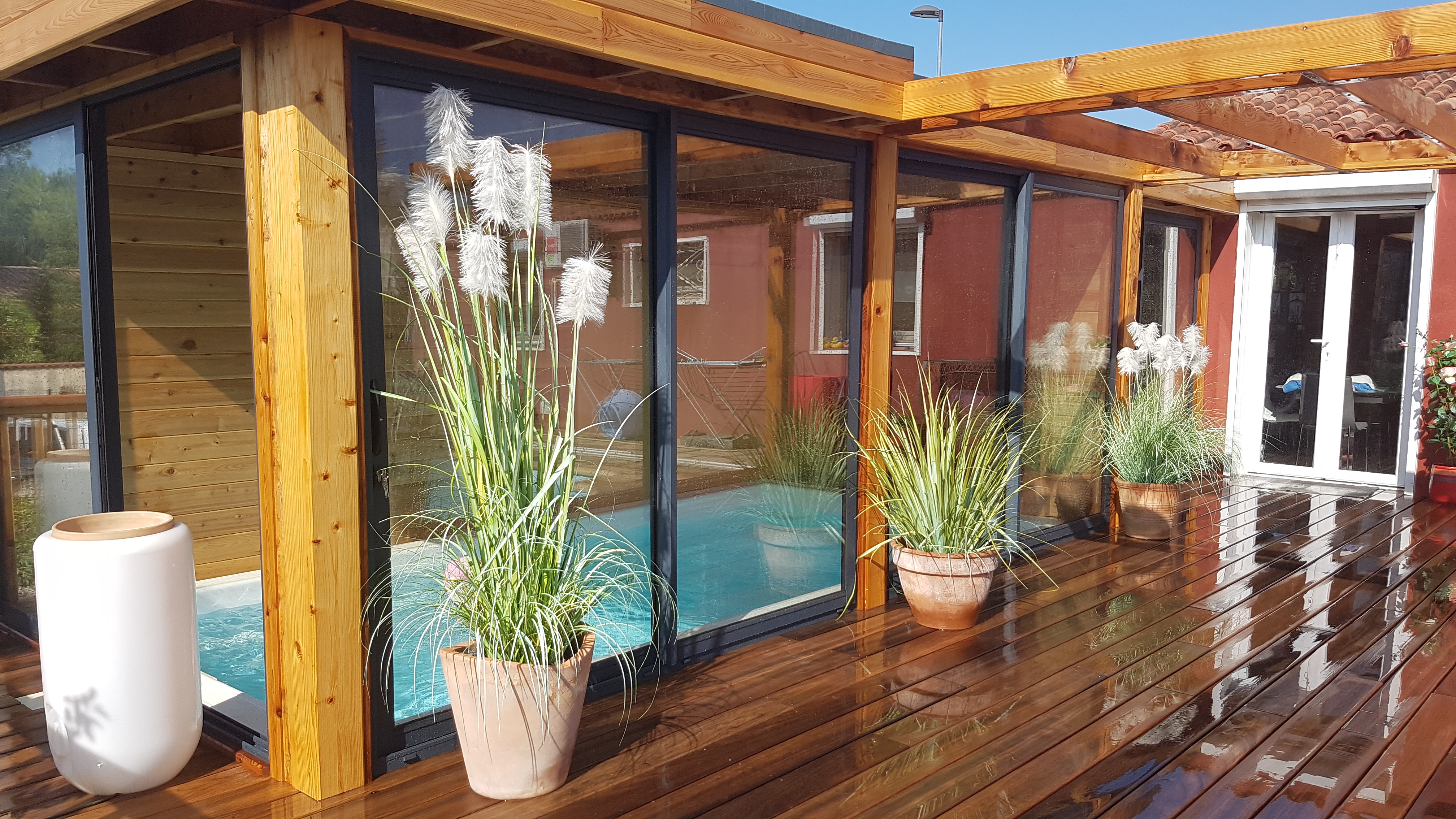 pergola- abri piscine Abri piscine en bois